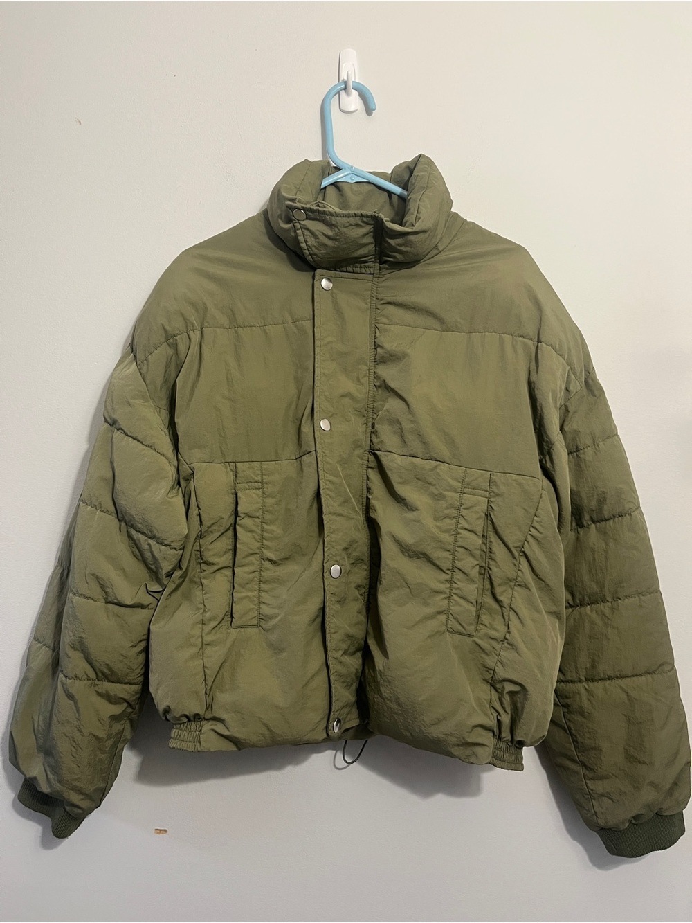 Free People Olive Green Puffer Jacket Funnel Neck Size Medium